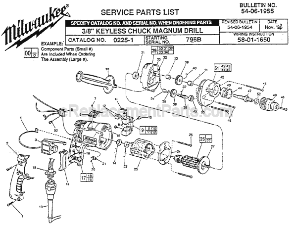 Milwaukee 0225-1 (SER 796B) Electric Drill / Driver Page A Diagram