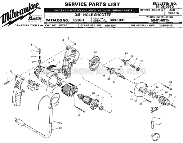 Milwaukee 0228-1 (SER 689-1001) Electric Drill / Driver Page A Diagram