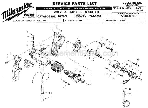 Milwaukee 0229-3 (SER 724-1001) Electric Drill / Driver Page A Diagram