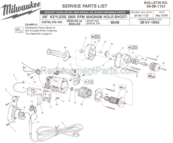 Milwaukee 0233-20 (SER 924B) Electric Drill / Driver Page A Diagram