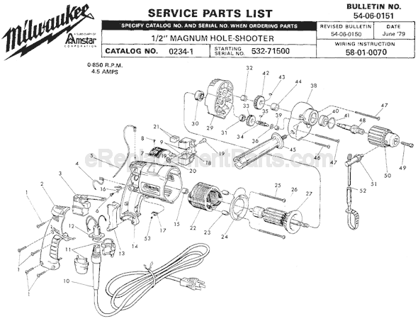 Milwaukee 0234-1 (SER 532-71500) Electric Drill / Driver Page A Diagram