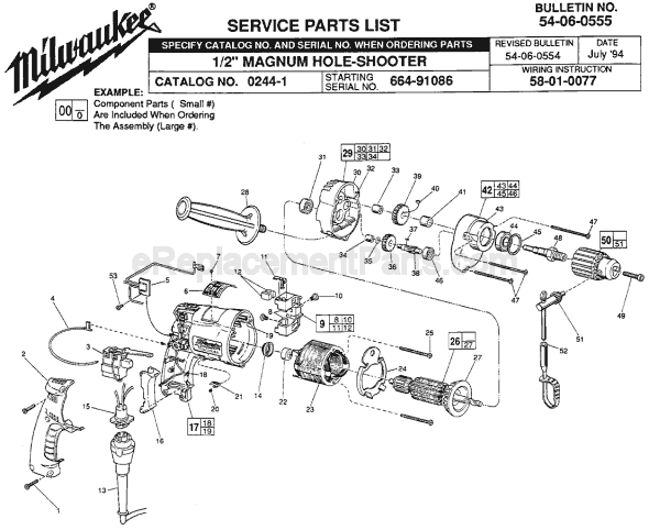 Milwaukee 0244-1 (SER 664-91086) Electric Drill / Driver Page A Diagram