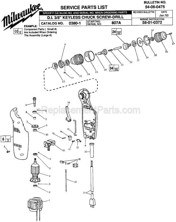 Milwaukee 0380-1 (SER 807A) Screw Drill Page A Diagram