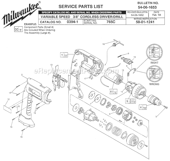 Milwaukee 0394-1 (SER 765C) 9.6V VS 3/8" Cordless Drill Page A Diagram