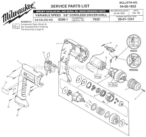 Milwaukee 0396-1 (SER 783C) 9.6V Cordless Drill Page A Diagram