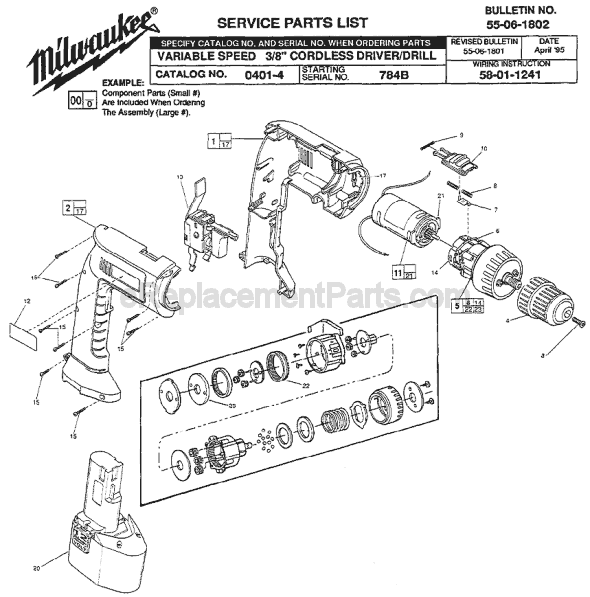 Milwaukee 0401-4 (SER 784B) Cordless Drill / Driver Page A Diagram