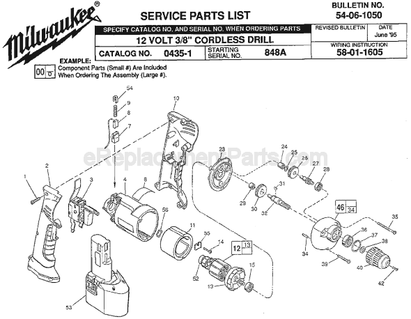 Milwaukee 0435-1 (SER 848A) Cordless Drill / Driver Page A Diagram