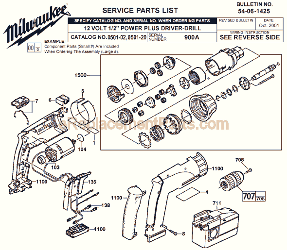 Milwaukee 0501-20 (SER 900A) Cordless Drill / Driver Page A Diagram