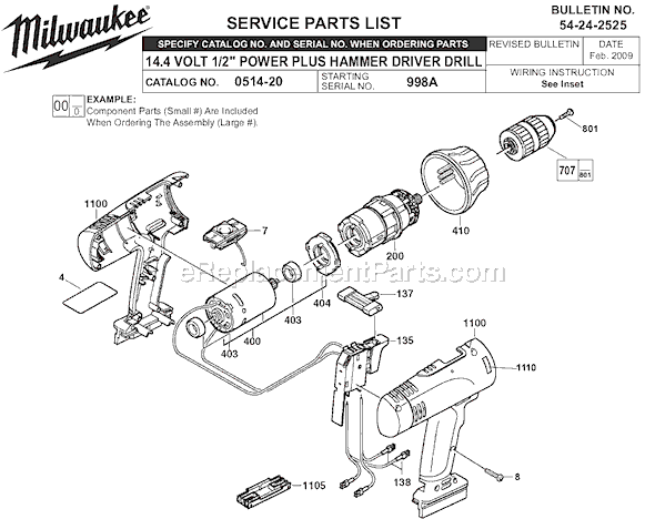 Milwaukee 0514-20 (SER 998A) Hammer Drill Page A Diagram