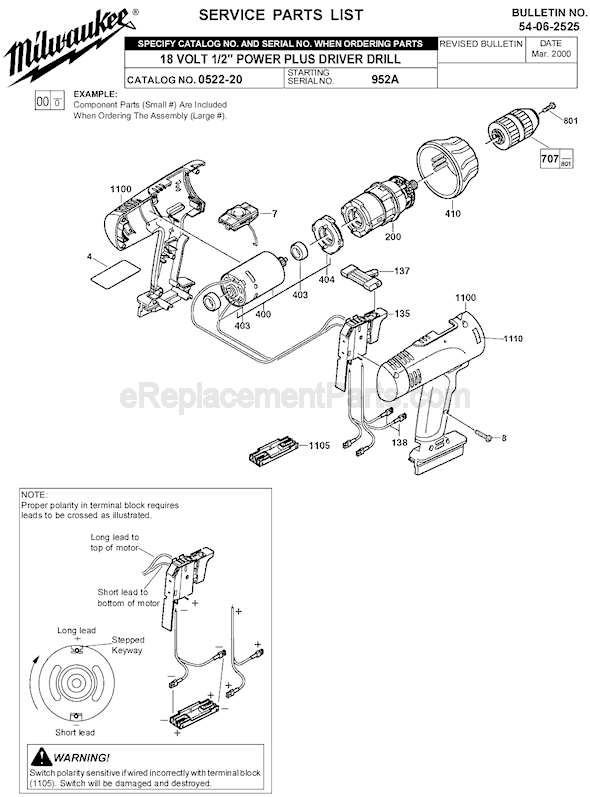 Milwaukee 0522-20 (SER 952A) Driver/Drill Page A Diagram