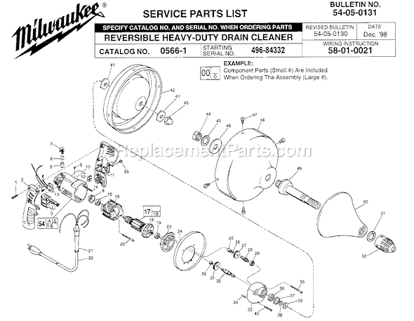 Milwaukee 0566-1 (SER 496-84332) Drain Cleaner Page A Diagram