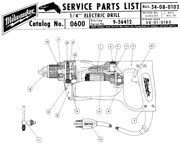 Milwaukee 0600 (SER 9-56412) 1/4" Electric Drill Page A Diagram