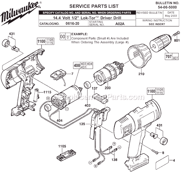 Milwaukee 0616-20 (SER A02A) 14.4V 1/2" Cordless Drill Page A Diagram