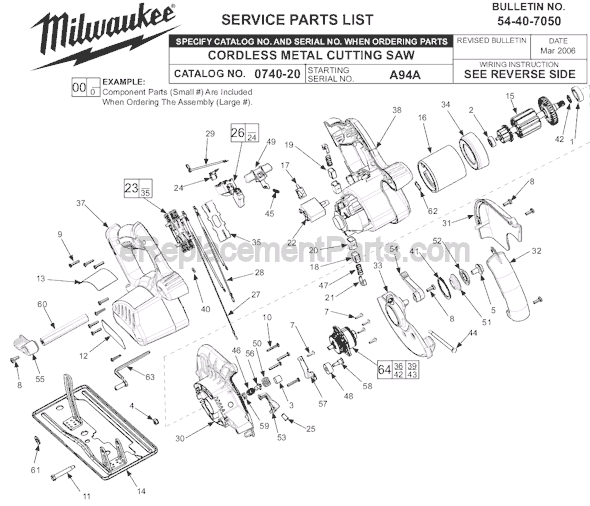 Milwaukee 0740-20 (SER A94A) Cordless Metal Cutting Saw Page A Diagram