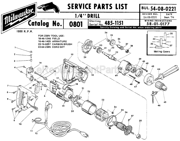 Milwaukee 0801 (SER 485-1151) Electric Drill / Driver Page A Diagram