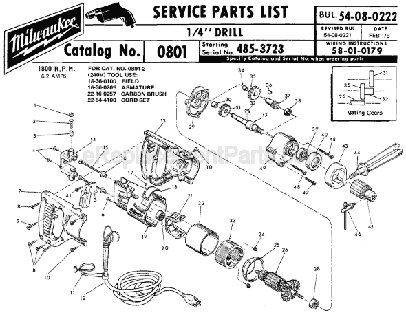 Milwaukee 0801 (SER 485-3723) Electric Drill / Driver Page A Diagram