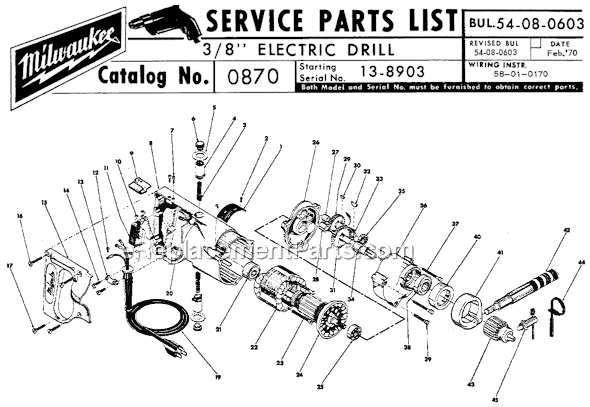 Milwaukee 0870 (SER 13-8903) Electric Drill Page A Diagram