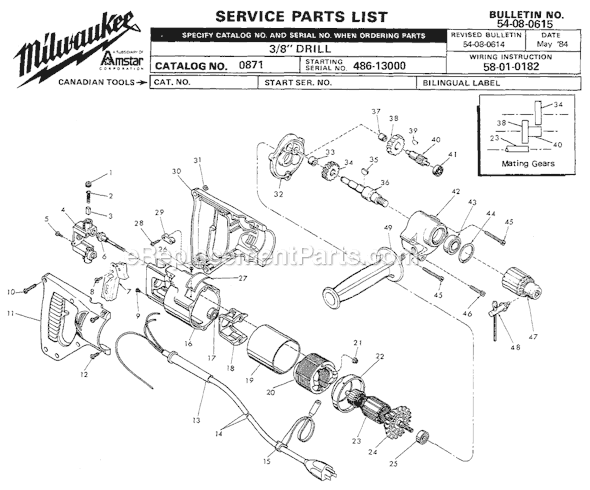 Milwaukee 0871 (SER 486-13000) 3/8" Drill Page A Diagram