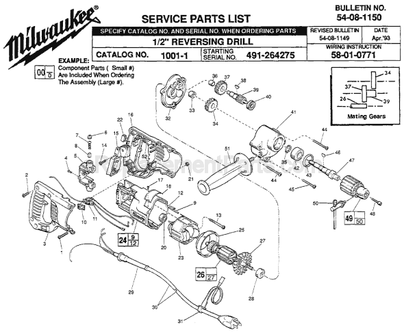 Milwaukee 1001-1 (SER 491-264275) Electric Drill / Driver Page A Diagram