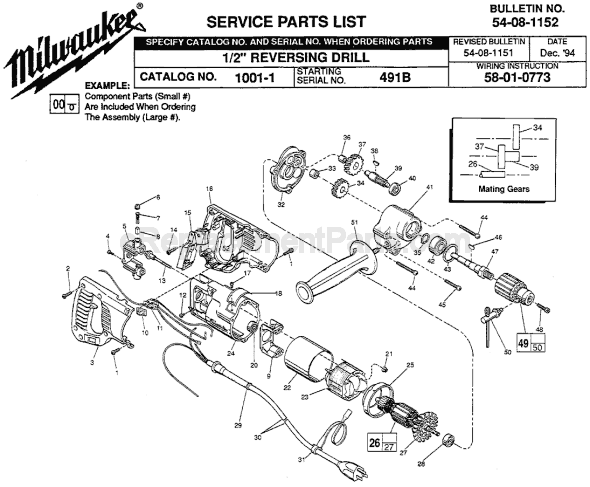 Milwaukee 1001-1 (SER 491B) Electric Drill / Driver Page A Diagram