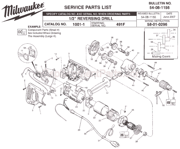 Milwaukee 1001-1 (SER 491F) Electric Drill / Driver Page A Diagram