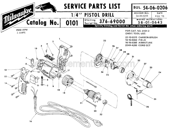 Milwaukee 0101 (SER 376-69000) Electric Drill / Driver Page A Diagram