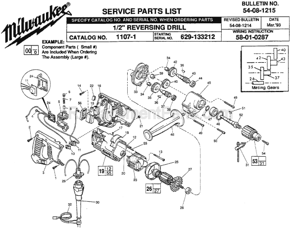 Milwaukee 1107-1 (SER 629-133212) Electric Drill / Driver Page A Diagram