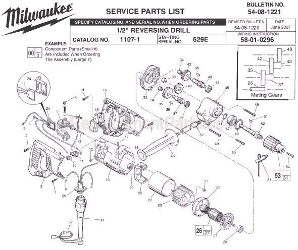 Milwaukee 1107-1 (SER 629E) Electric Drill / Driver Page A Diagram