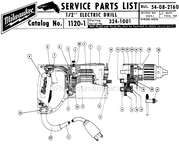 Milwaukee 1120-1 (SER 324-1001) 1/2" Electric Drill Page A Diagram