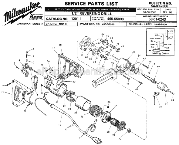 Milwaukee 1201-1 (SER 495-55000) Reversing Drill Page A Diagram