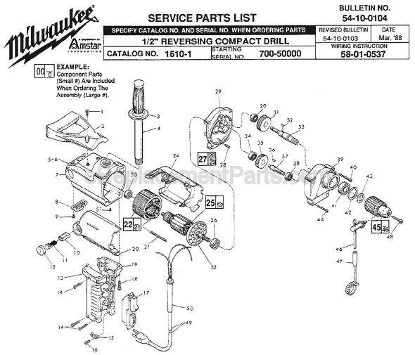 Milwaukee 1610-1 (SER 700-50000) Electric Drill / Driver Page A Diagram