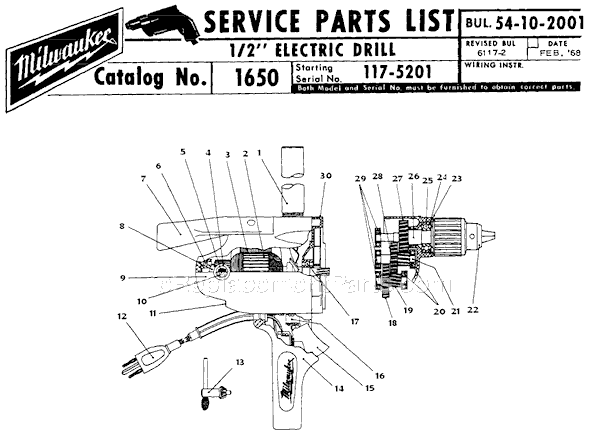 Milwaukee 1650 (SER 117-5201) 1/2" Electric Drill Page A Diagram