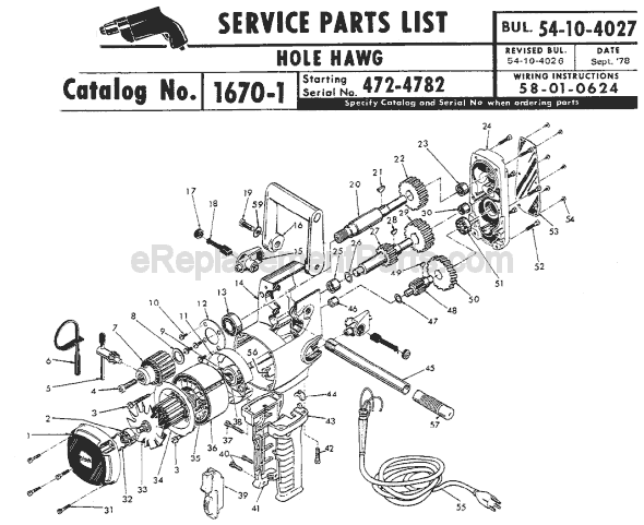 Milwaukee 1670-1 (SER 472-4782) Single Speed Hole Hawg Drill Page A Diagram