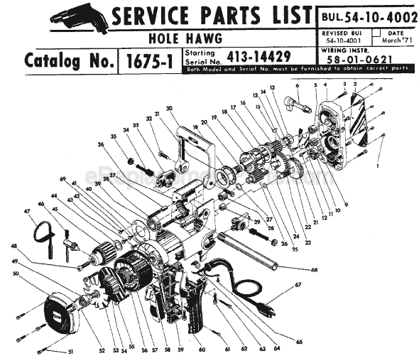 Milwaukee 1675-1 (SER 413-14429) Two Speed Hole Hawg Drill Page A Diagram