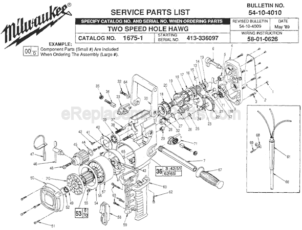 Milwaukee 1675-1 (SER 413-336097) Two Speed Hole Hawg Drill Page A Diagram