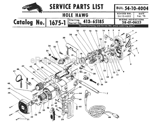Milwaukee 1675-1 (SER 413-65185) Two Speed Hole Hawg Drill Page A Diagram