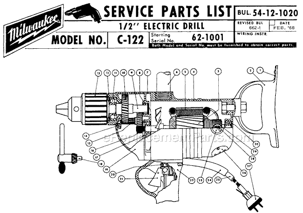 Milwaukee 1700 (SER 62-1001) 1/2" Electric Drill Page A Diagram