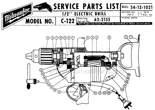 Milwaukee 1700 (SER 62-2155) 1/2" Electric Drill Page A Diagram