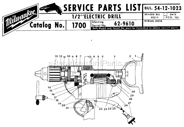 Milwaukee 1700 (SER 62-9610) 1/2" Electric Drill Page A Diagram