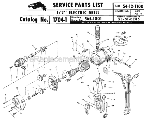 Milwaukee 1704-1 (SER 565-1001) Electric Drill / Driver Page A Diagram