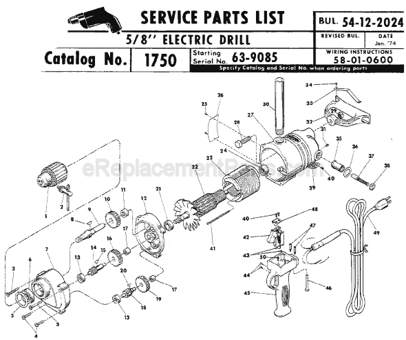 Milwaukee 1750 (SER 63-9085) Electric Drill / Driver Page A Diagram