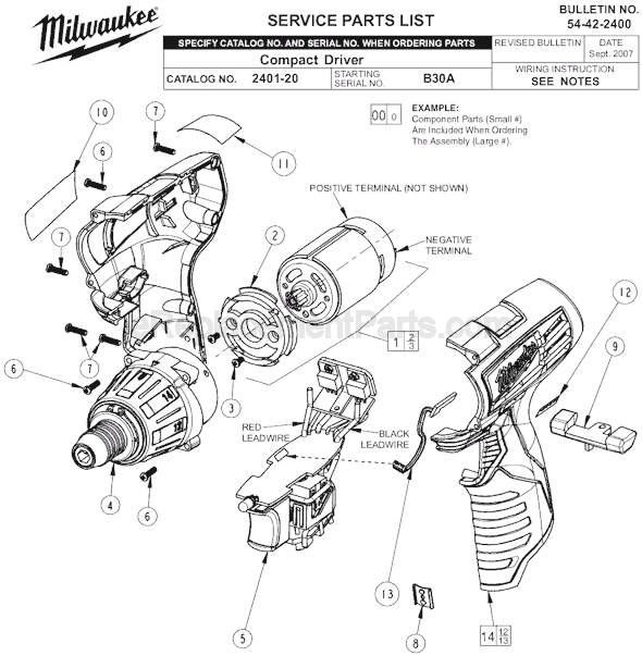 Milwaukee 2401-20 (SER B30A) Compact Driver Page A Diagram