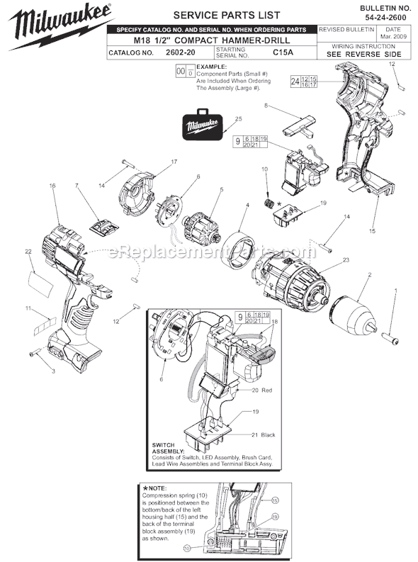 Milwaukee 2602-20 (SER C15A) M18 1/2" Compact Hammer Drill Page A Diagram