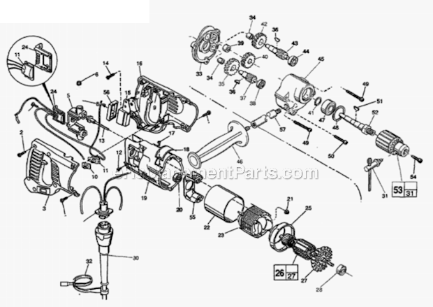 Milwaukee 3107-6 6-1/2 In. Right Angle Drill Page A Diagram
