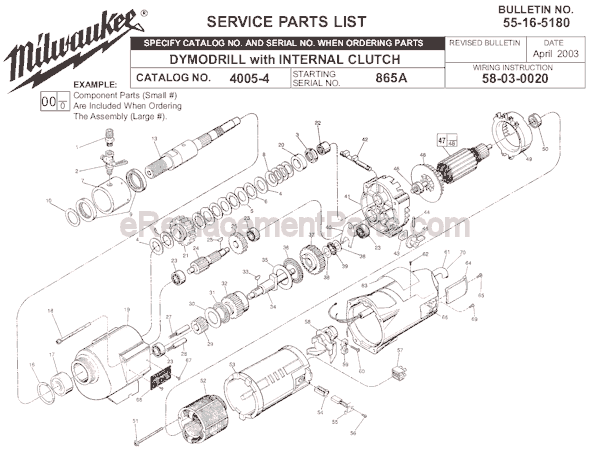 Milwaukee 4005-4 (SER 865A) Dymodrill Page A Diagram