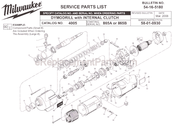 Milwaukee 4005 (SER 865A) Dymodrill Page A Diagram