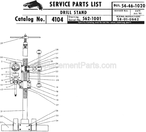 Milwaukee 4104 (SER 562-1001) Drill Stand Page A Diagram