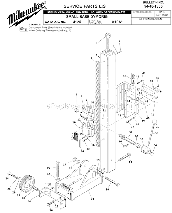 Milwaukee 4125 (SER A10A) Small Base Dymorig Page A Diagram