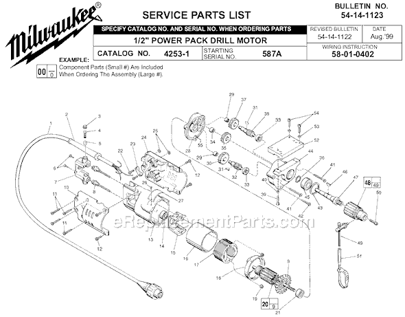 Milwaukee 4253-1 (SER 587A) Drill Motor Page A Diagram