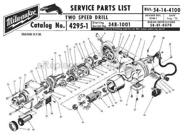 Milwaukee 4295-1 (SER 348-1001) Drill Page A Diagram